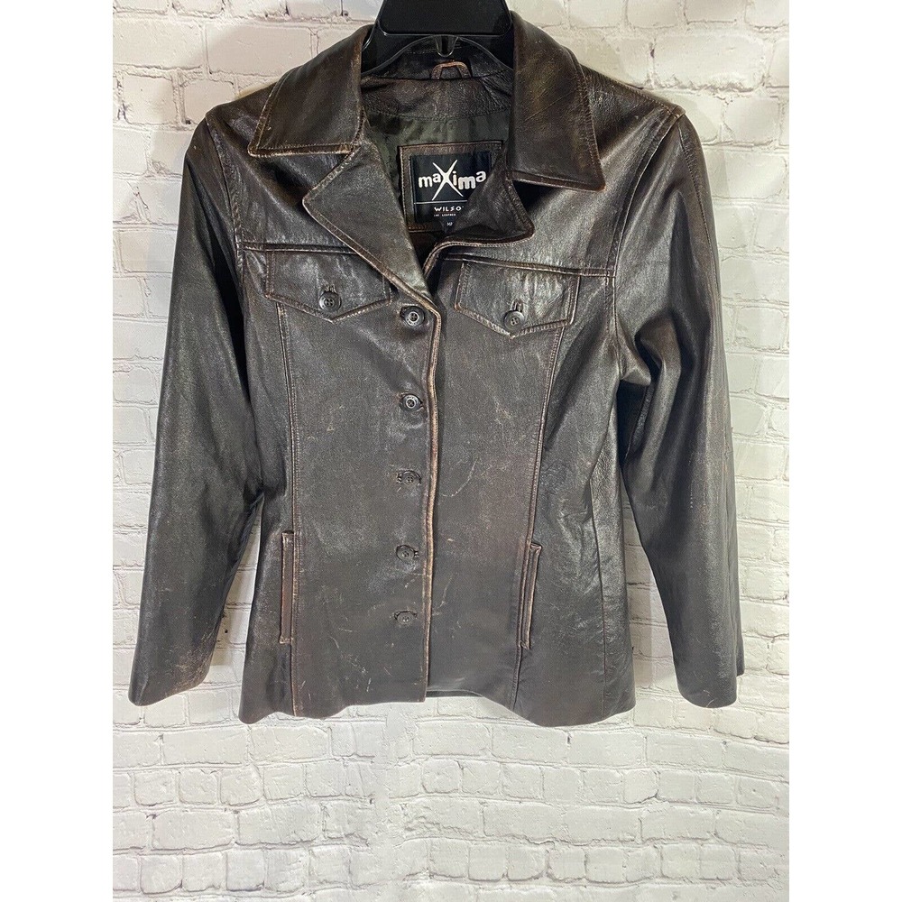 WILSON Leather Maxima Women’s Size M Distressed Brown 100% Leather Jacket